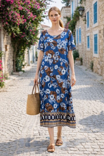 V144 Kadın Kollu Eteği Sulu Elbise