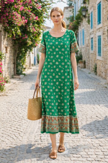 V144 Kadın Kollu Eteği Sulu Elbise