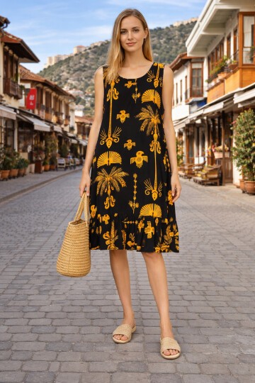 V145 Kadın Askılı Bisiklet Yaka Eteği Fırfırlı Elbise