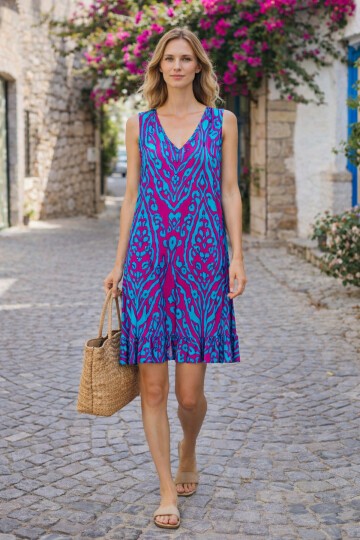 V16 Kadın Askılı Eteği Fırfırlı Elbise